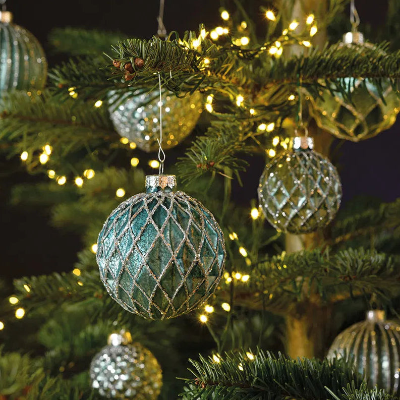 Weihnachtskugel Glitter Türkis Silber
