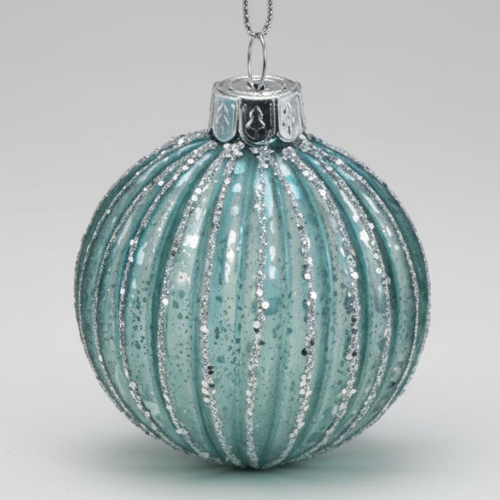 Weihnachtskugel Glitter Türkis Silber
