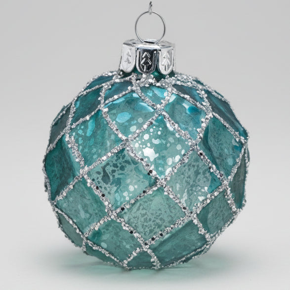 Weihnachtskugel Glitter Türkis Silber