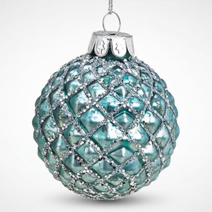 Weihnachtskugel Glitter Türkis Silber
