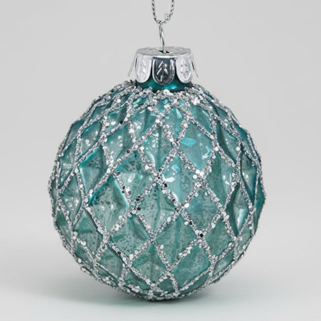 Weihnachtskugel Glitter Türkis Silber