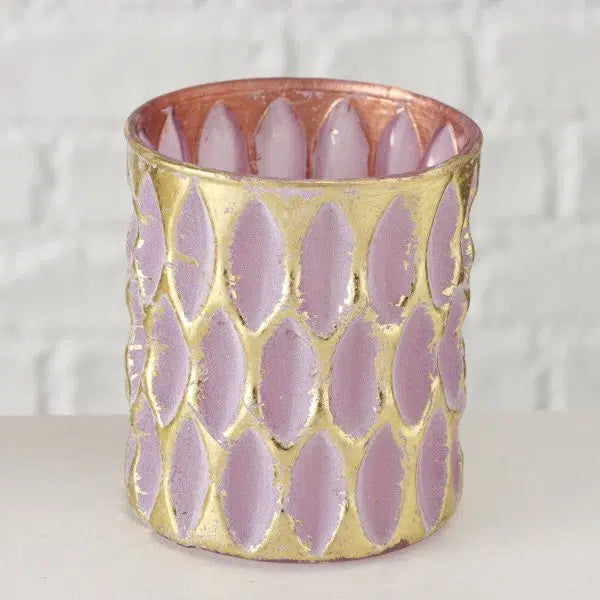 Windlicht Renuka – Handbemaltes Teelichtglas Ø 8 cm, H 9 cm