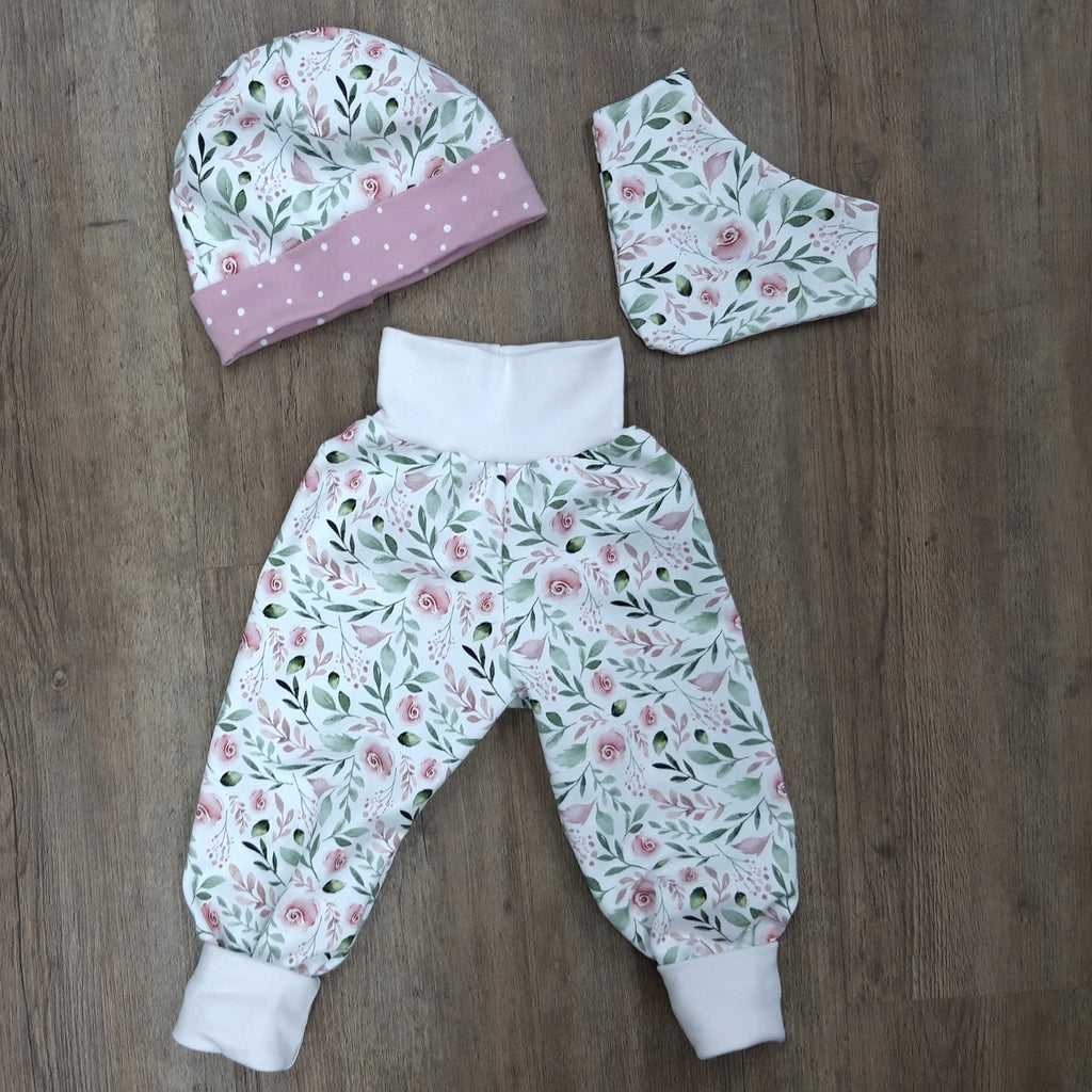 Babyhose, Mütze & Dreieckstuch "Blumen"