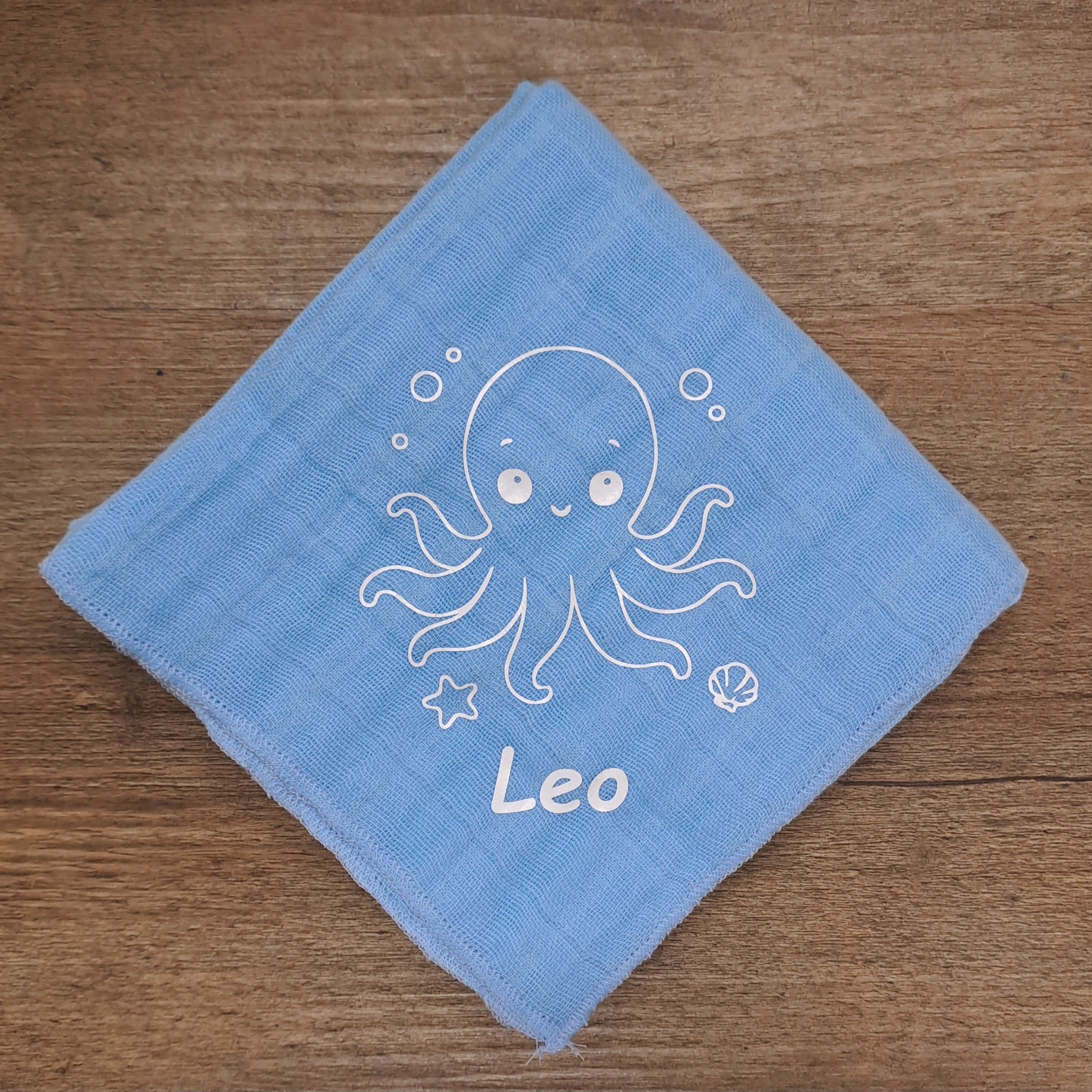 Nuscheli Oktopus - Personalisierbar, 100% Baumwolle Musselin, Swiss Made