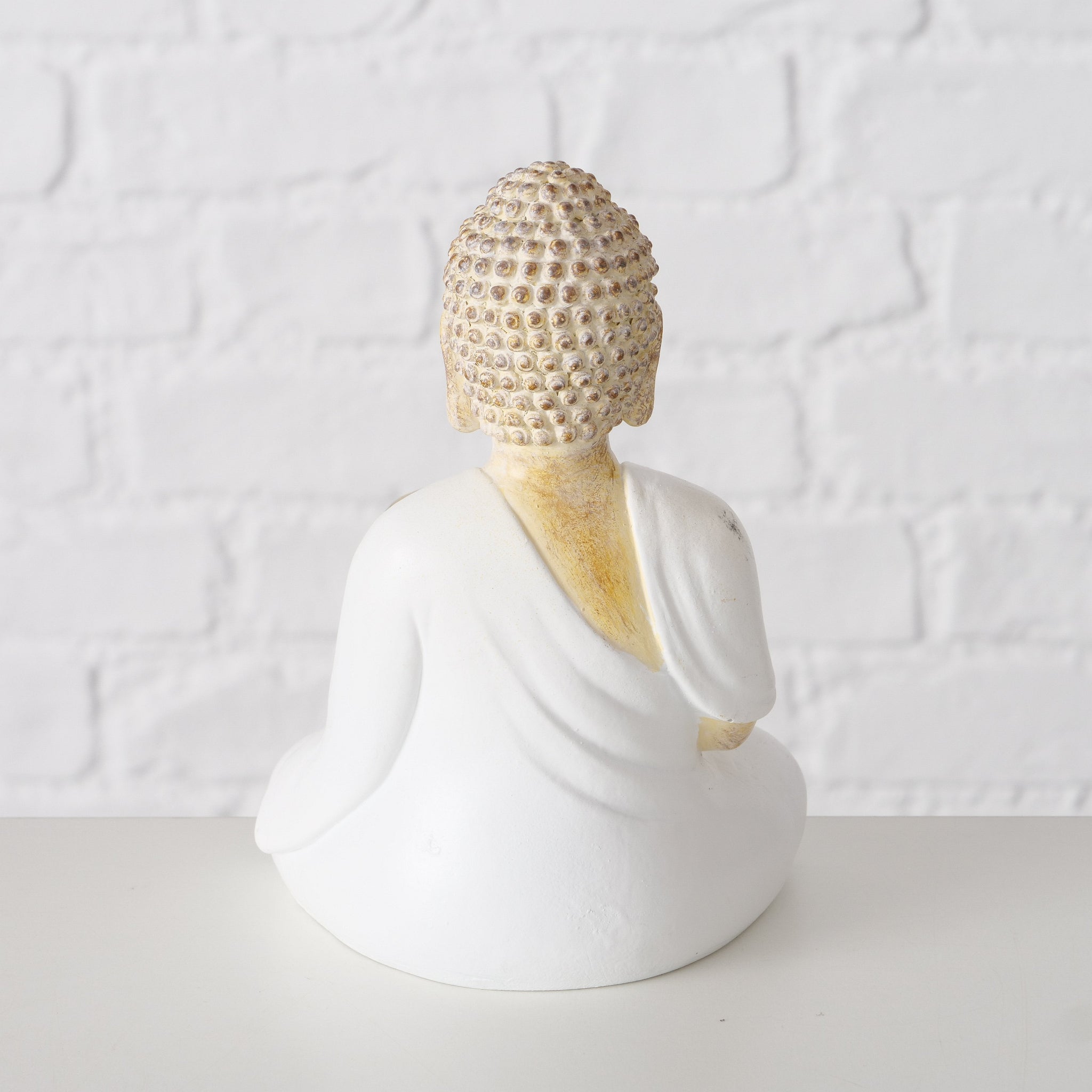 Buddha Teelichthalter Jamory – Handbemalte Deko in Beige & Weiß