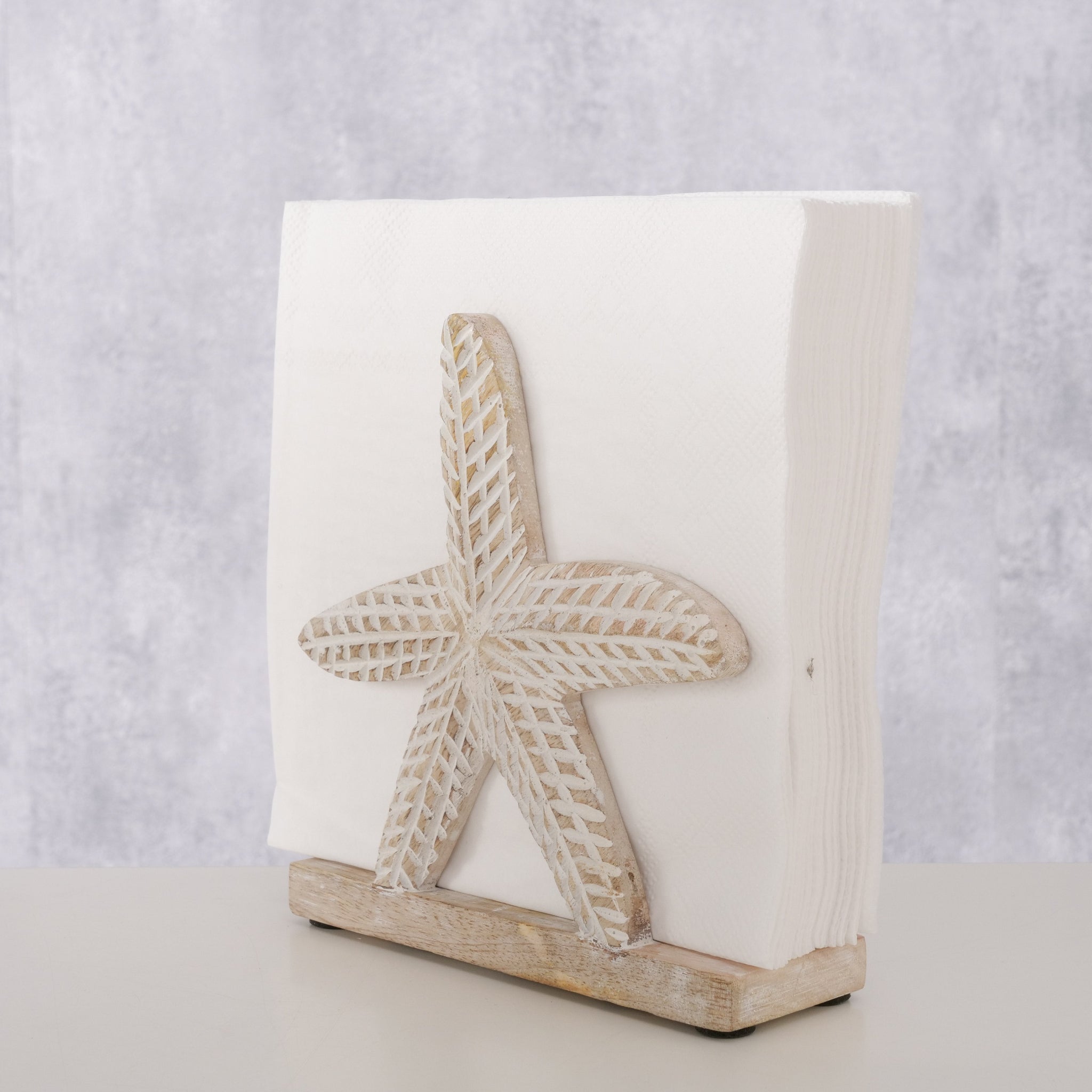 Serviettenhalter Tenila Seestern – Handgearbeitetes Mangoholz in Shabby-Weiß