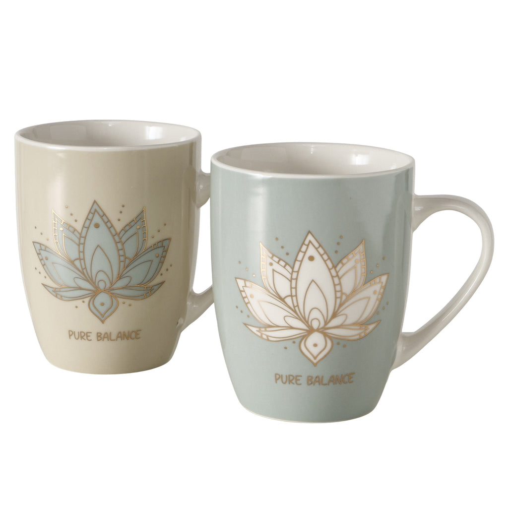 Becher Bali – New Bone Porzellan mit floralem Design in Beige, Gold & Türkis