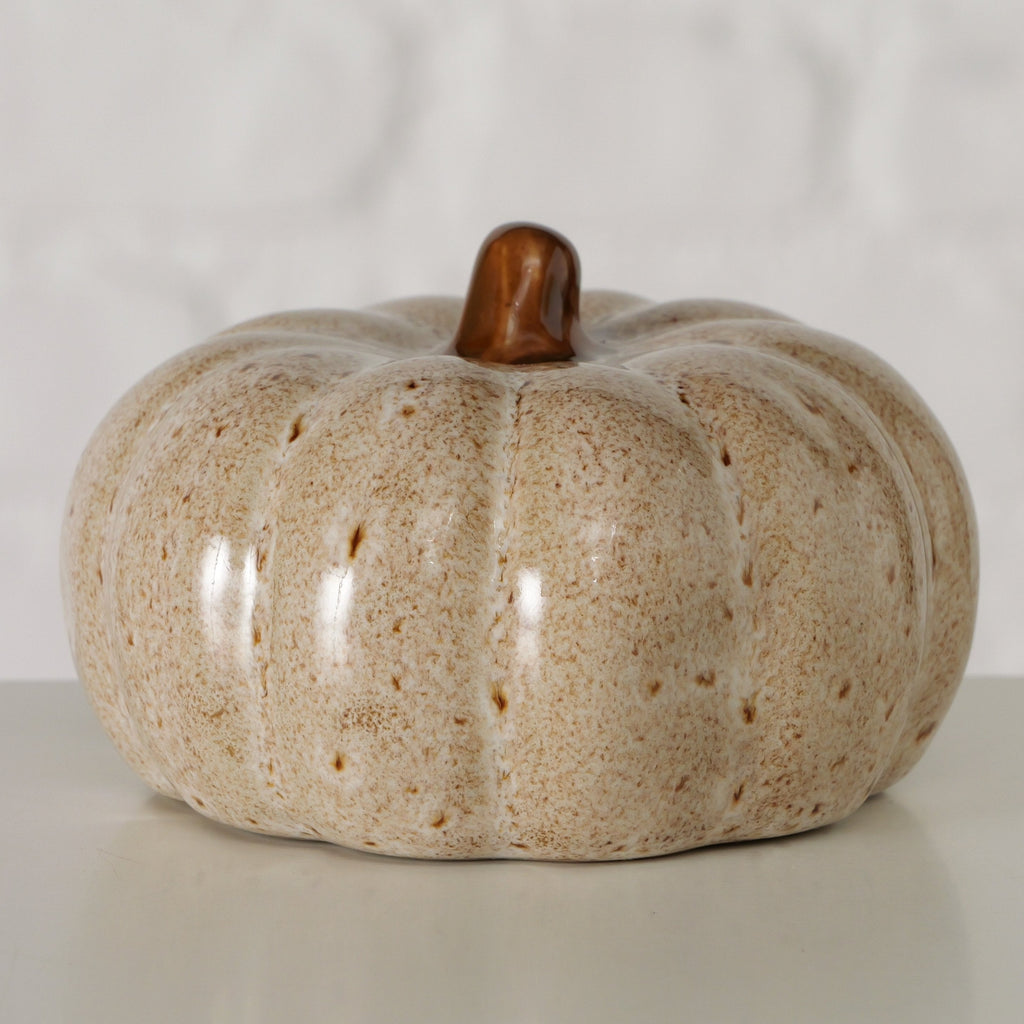 Dekokürbis Bego aus Steinzeug – Beige, Ø 9 cm
