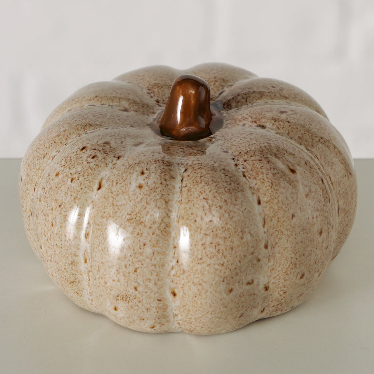 Dekokürbis Bego aus Steinzeug – Beige, Ø 9 cm