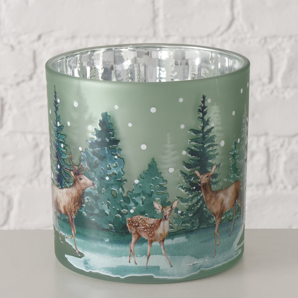 Windlicht Siona – Glaswindlicht mit winterlichem Motiv