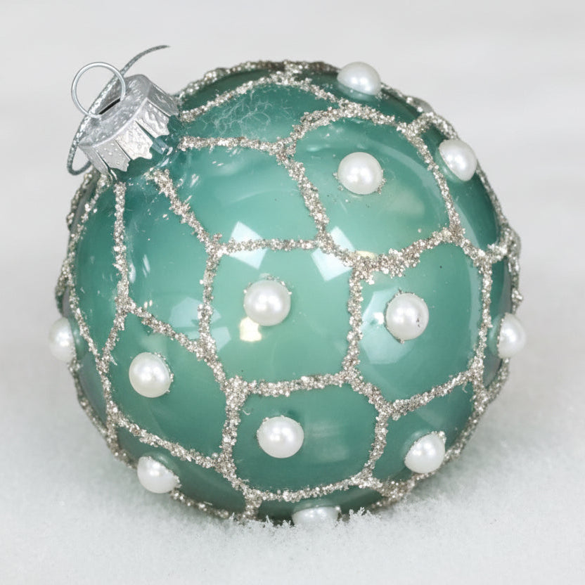 Weihnachtskugel Türkis-Mint - Mundgeblasenes Glas 8cm