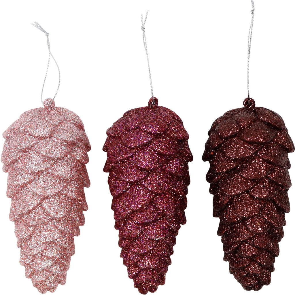 Glitzerzapfen Glory 3er Set rosa/bordeau