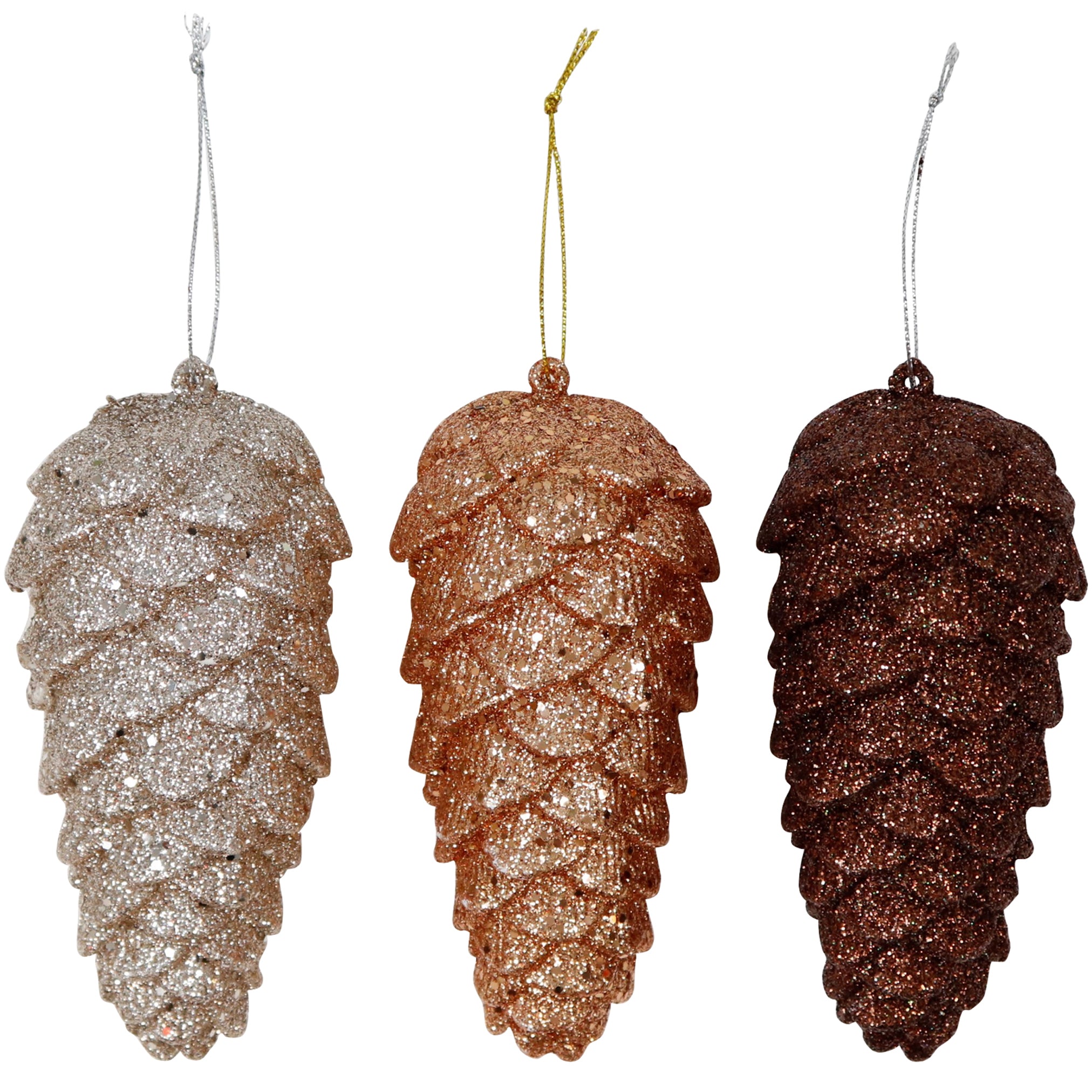 Glitzerzapfen glory 3er Set gold/braun