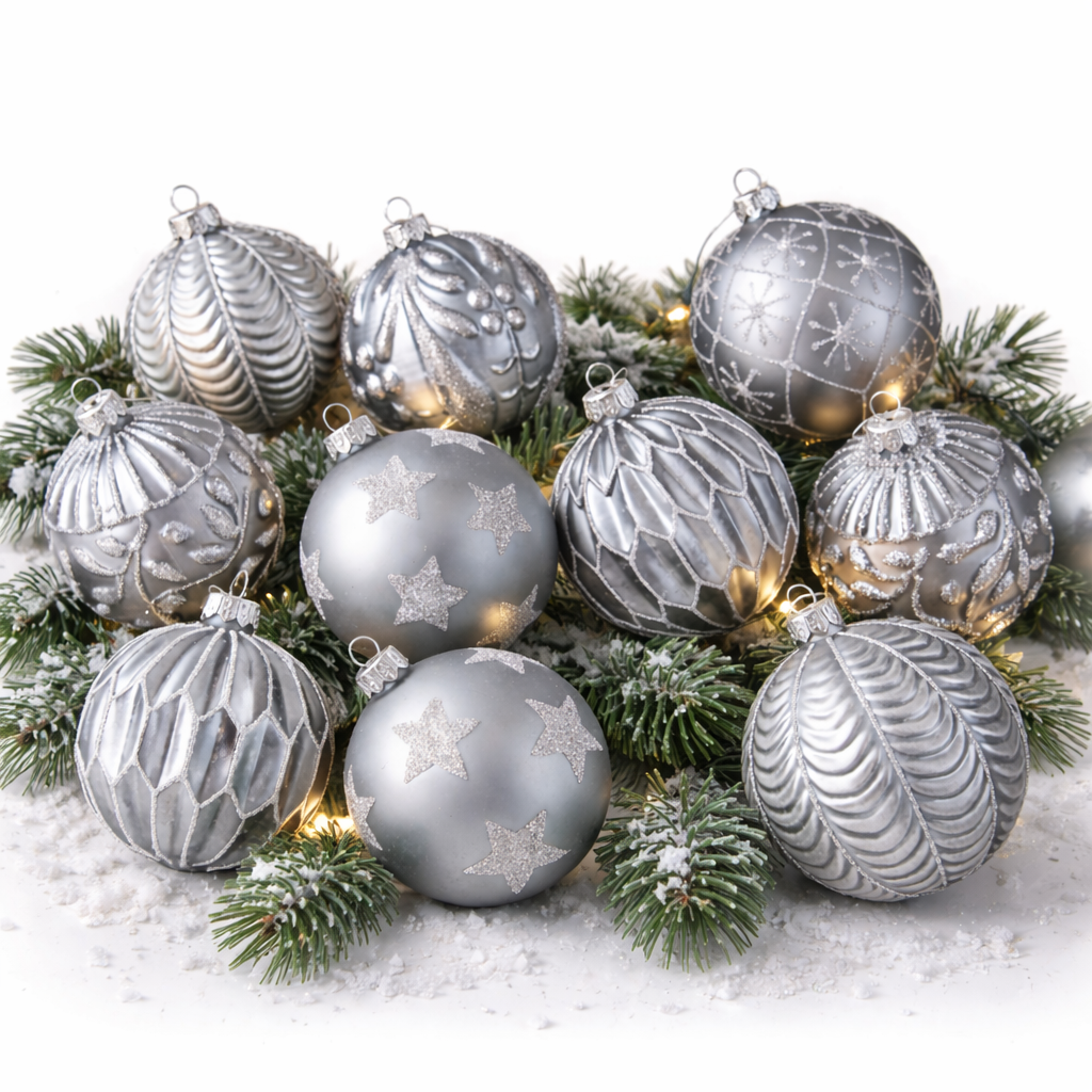 Weihnachtskugel Glas Grau ø8cm | Elegante Christbaumkugel