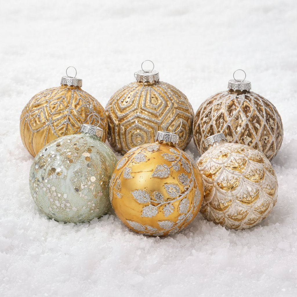 Glaskugel Champagner & Gold ø8cm - Hochwertige Weihnachtsdeko