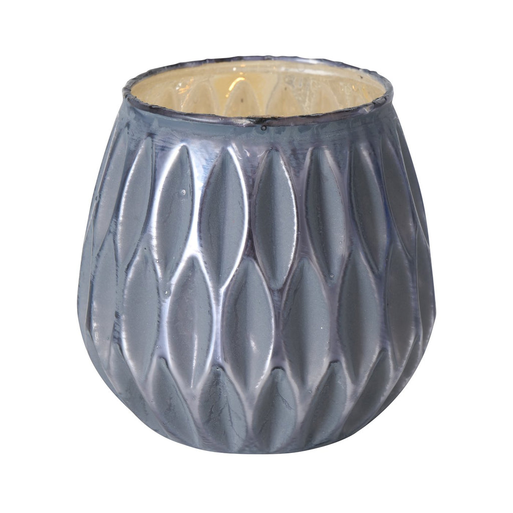Windlicht Yamuna – Handgearbeitetes Glas-Windlicht in Graublau