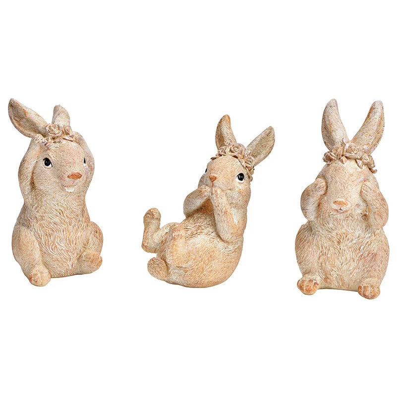 Hase mit Blumenband – Polyresin Natur 5x10x6 cm