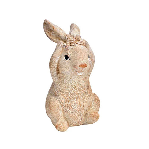 Hase mit Blumenband – Polyresin Natur 5x10x6 cm