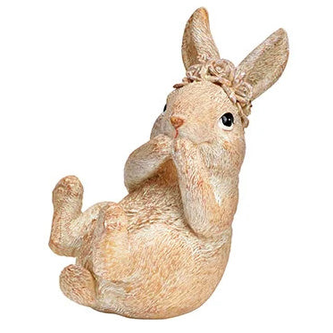 Hase mit Blumenband – Polyresin Natur 5x10x6 cm