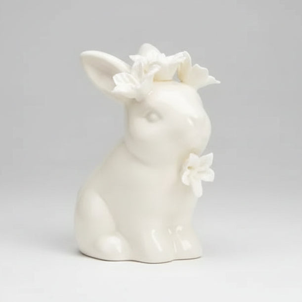 Hase Stehend – Porzellan mit Blumendekor Weiß