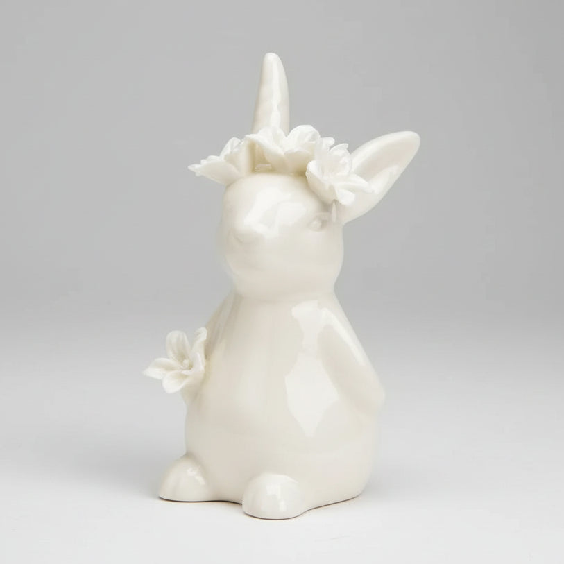 Hase Stehend – Porzellan mit Blumendekor Weiß