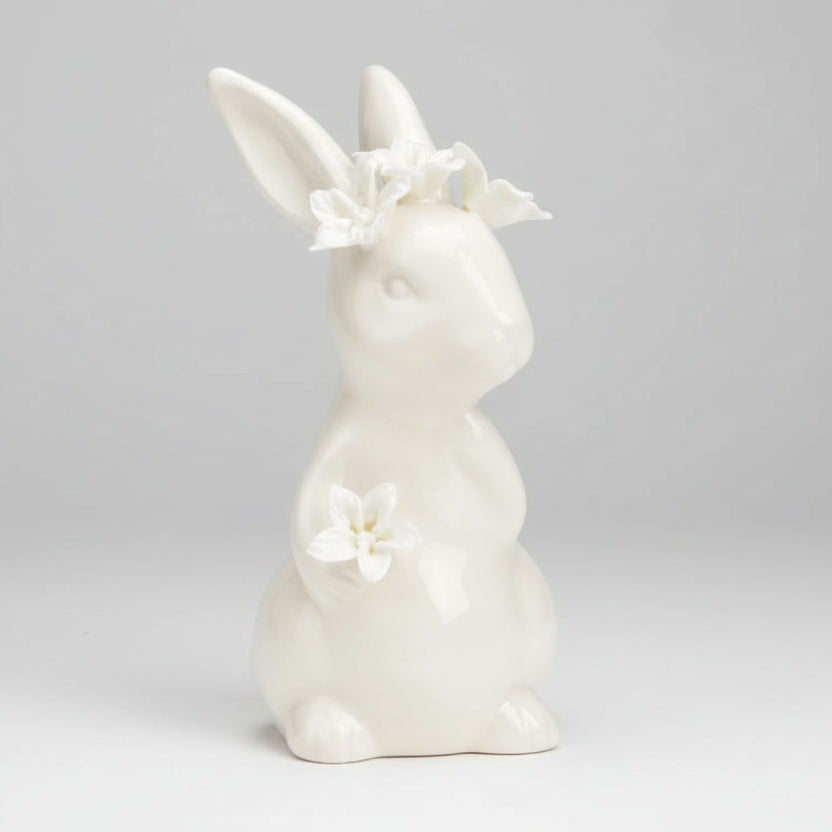 Hase Stehend – Porzellan mit Blumendekor Weiß