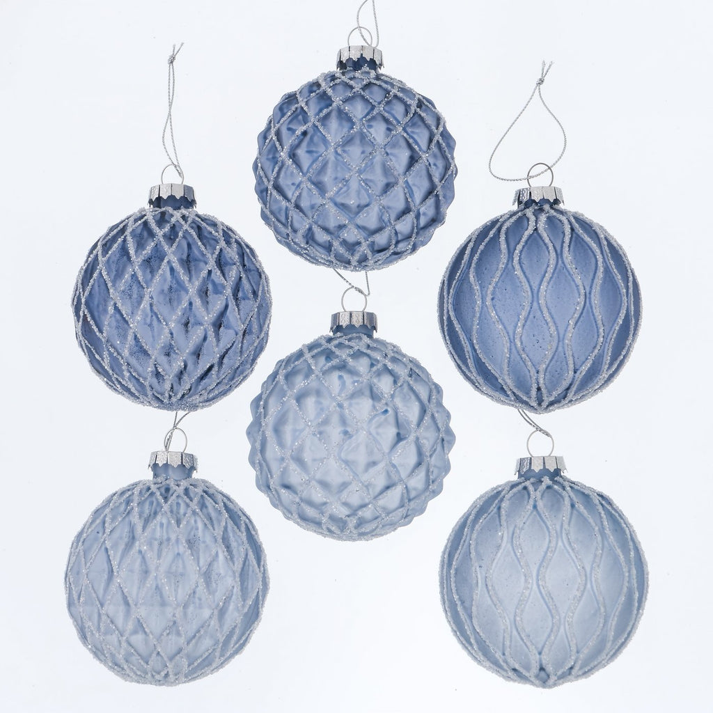 Weihnachtskugel Bayou – Ø 8 cm, Glas, Blau/Hellblau mit Glitzer