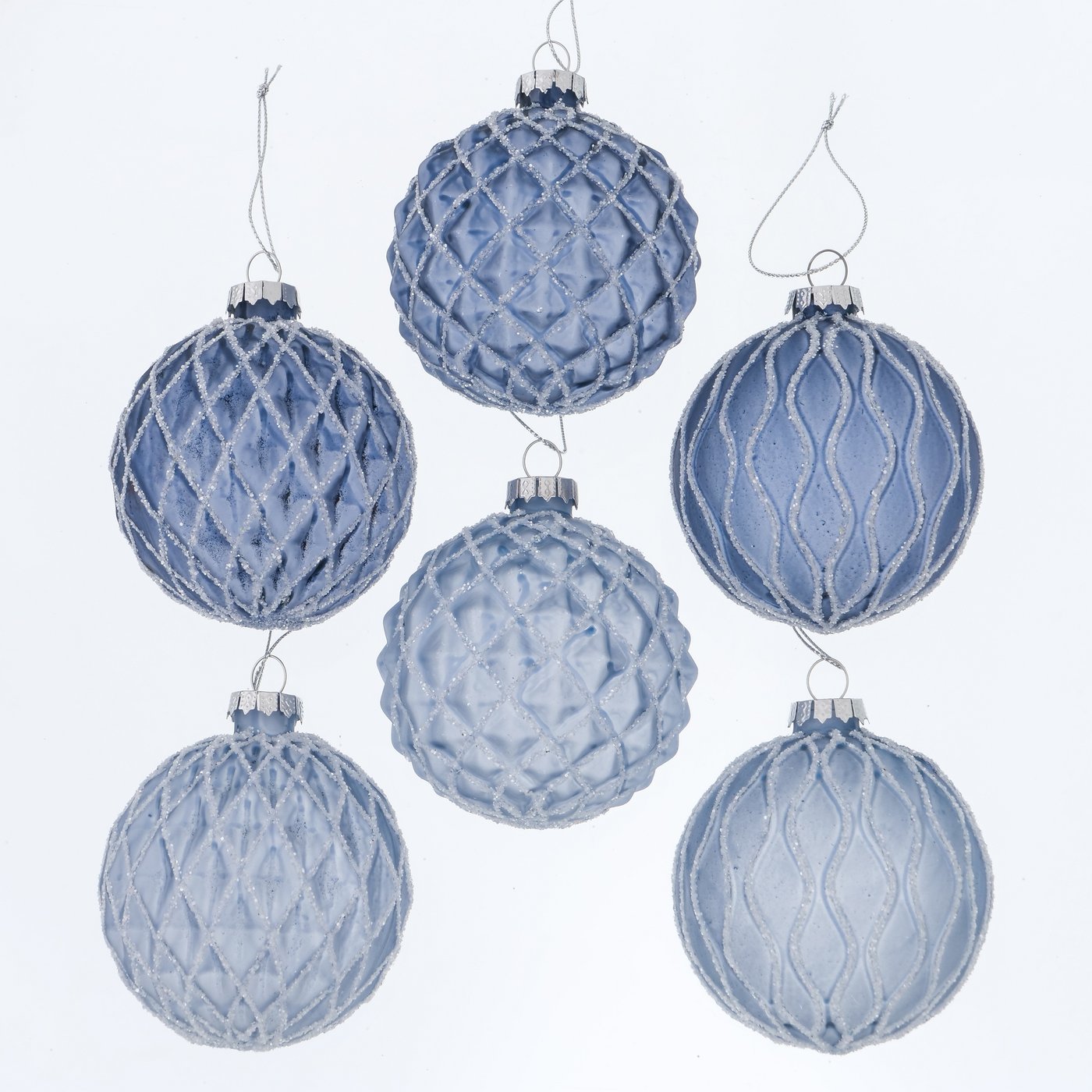 Weihnachtskugel Bayou – Ø 8 cm, Glas, Blau/Hellblau mit Glitzer
