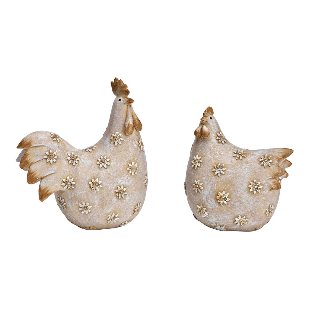 Hahn & Huhn Deko-Figuren Set – Polyresin Natur 10x12x6 cm