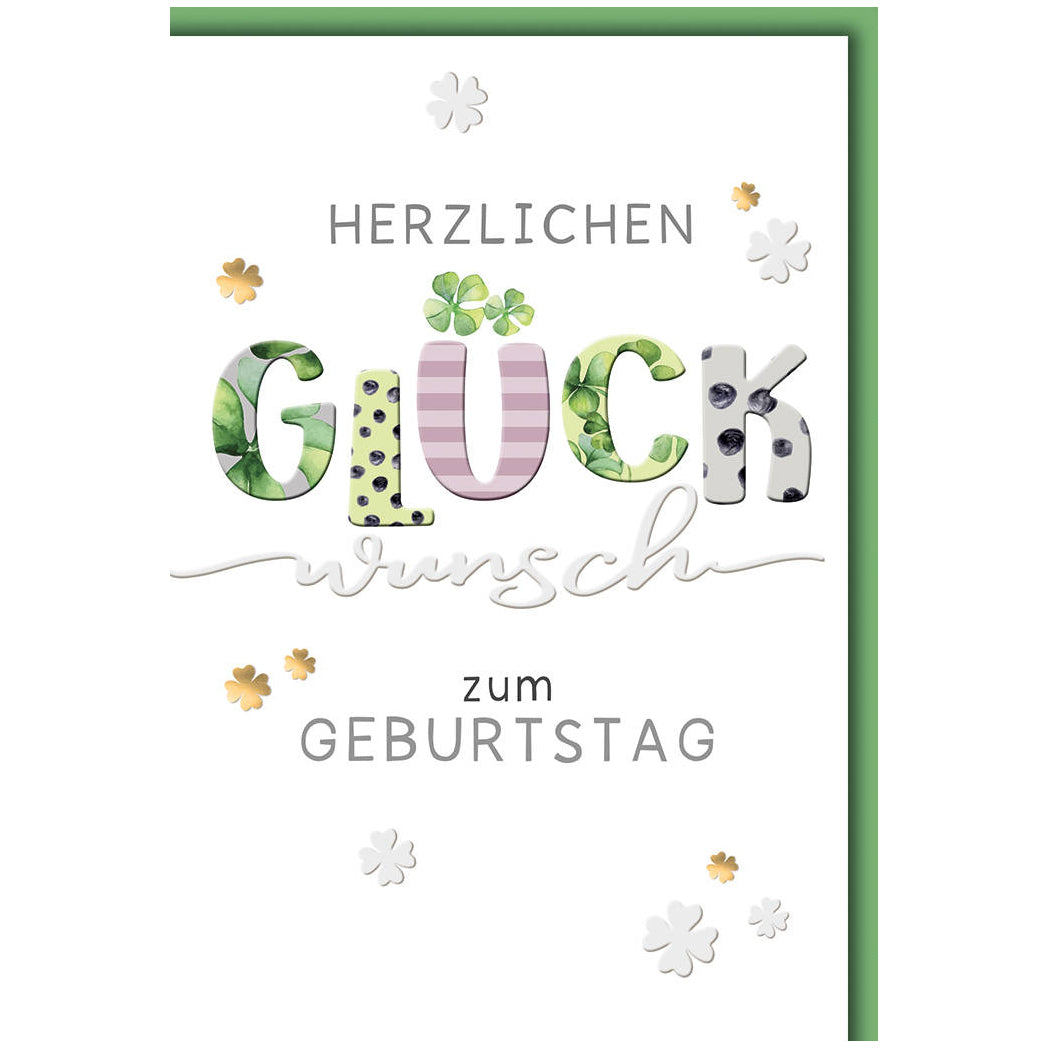 Geburtstagskarte – Kleeblatt & Goldakzenten