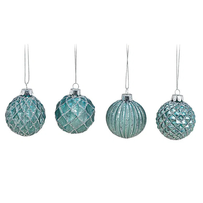 Weihnachtskugel Glitter Türkis Silber
