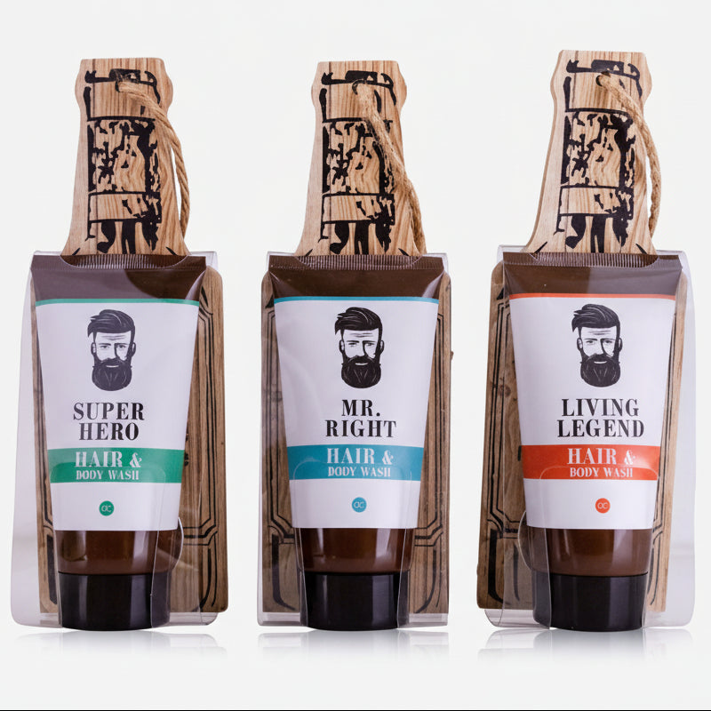 Geschenkset Men's Style – Holz-Flaschenöffner & Duschgel/Shampoo