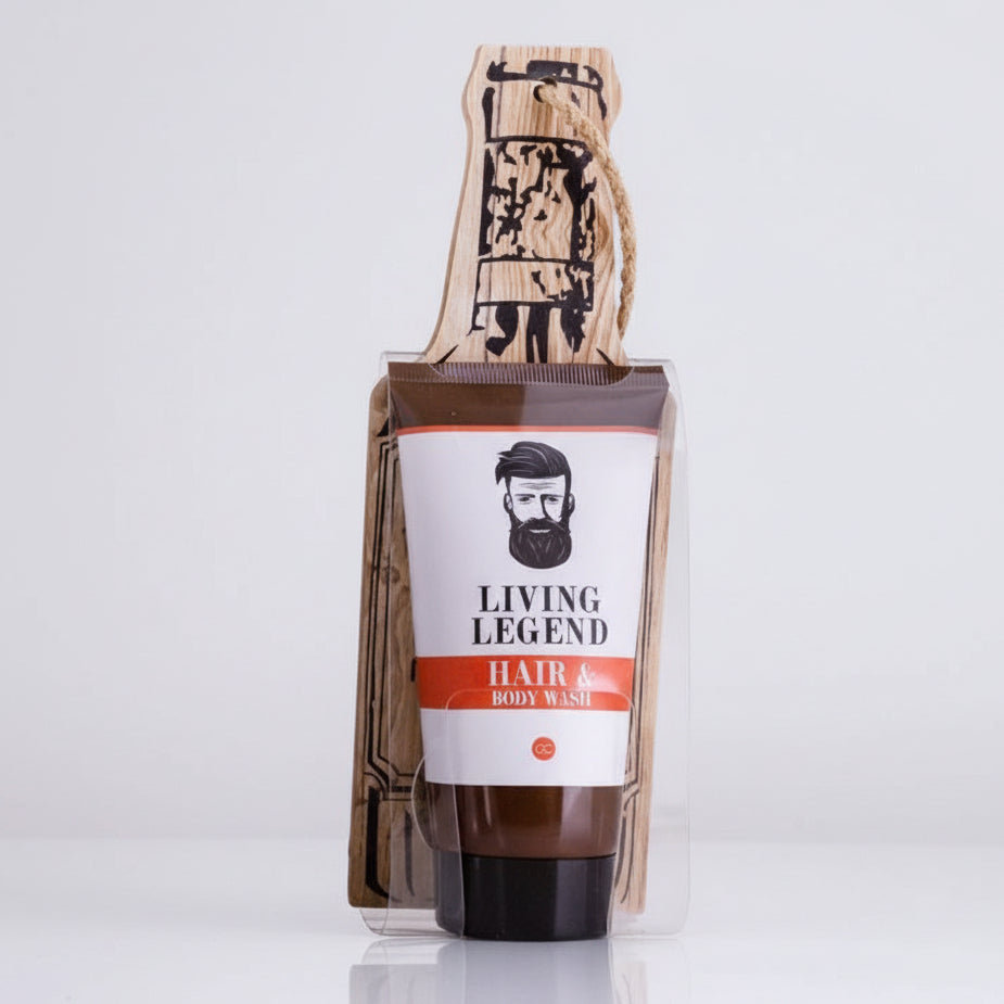 Geschenkset Men's Style – Holz-Flaschenöffner & Duschgel/Shampoo
