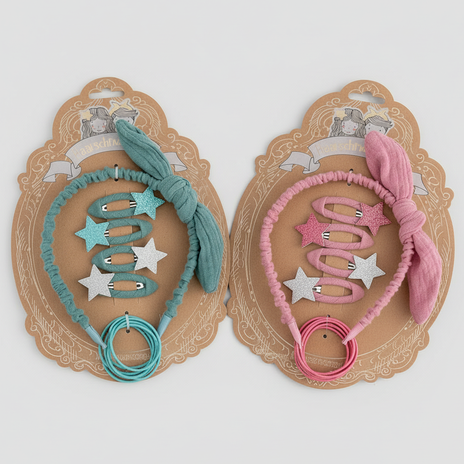 Musselin Haar-Accessoires Set – Haarreif, 4 Spangen & 7 Haargummis