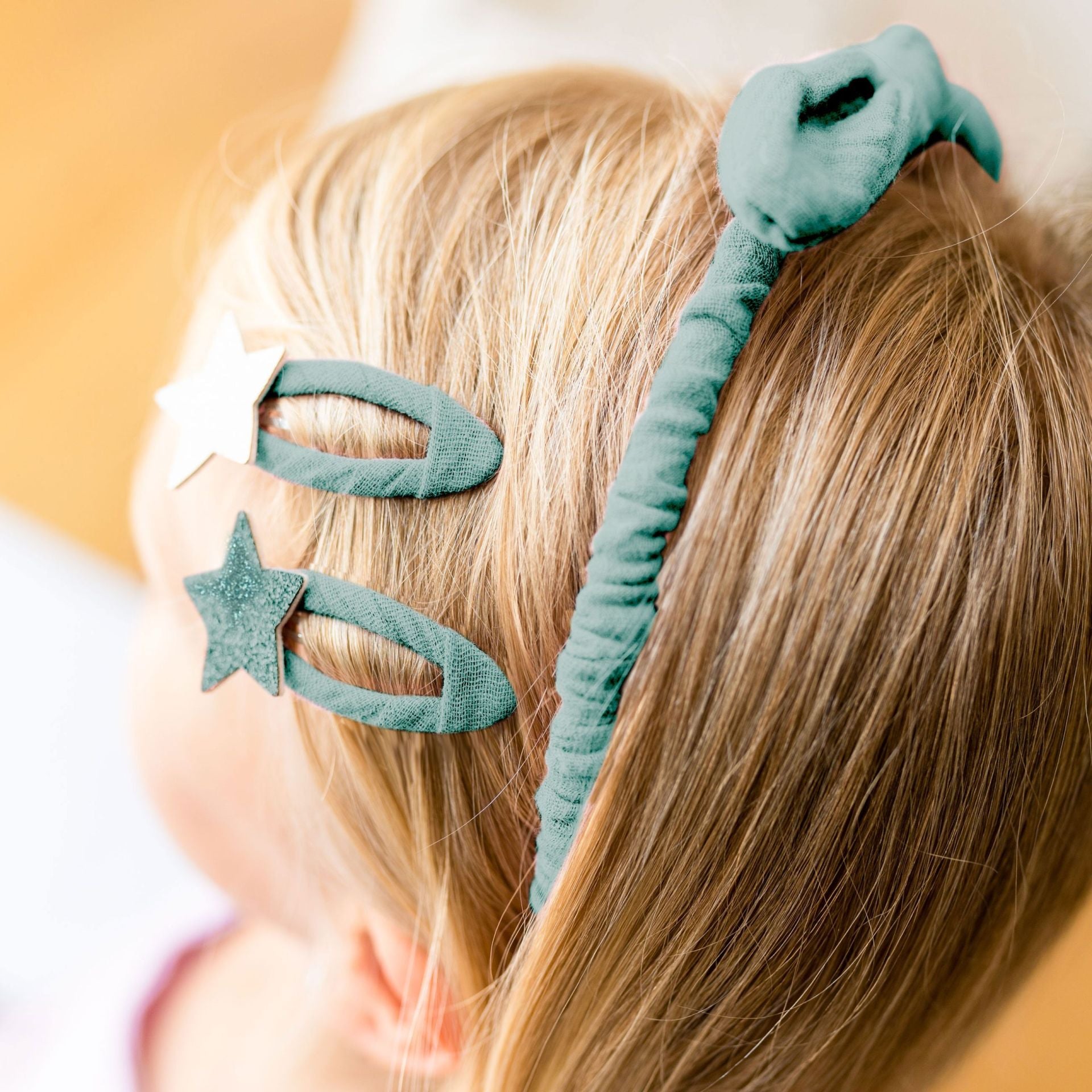 Musselin Haar-Accessoires Set – Haarreif, 4 Spangen & 7 Haargummis