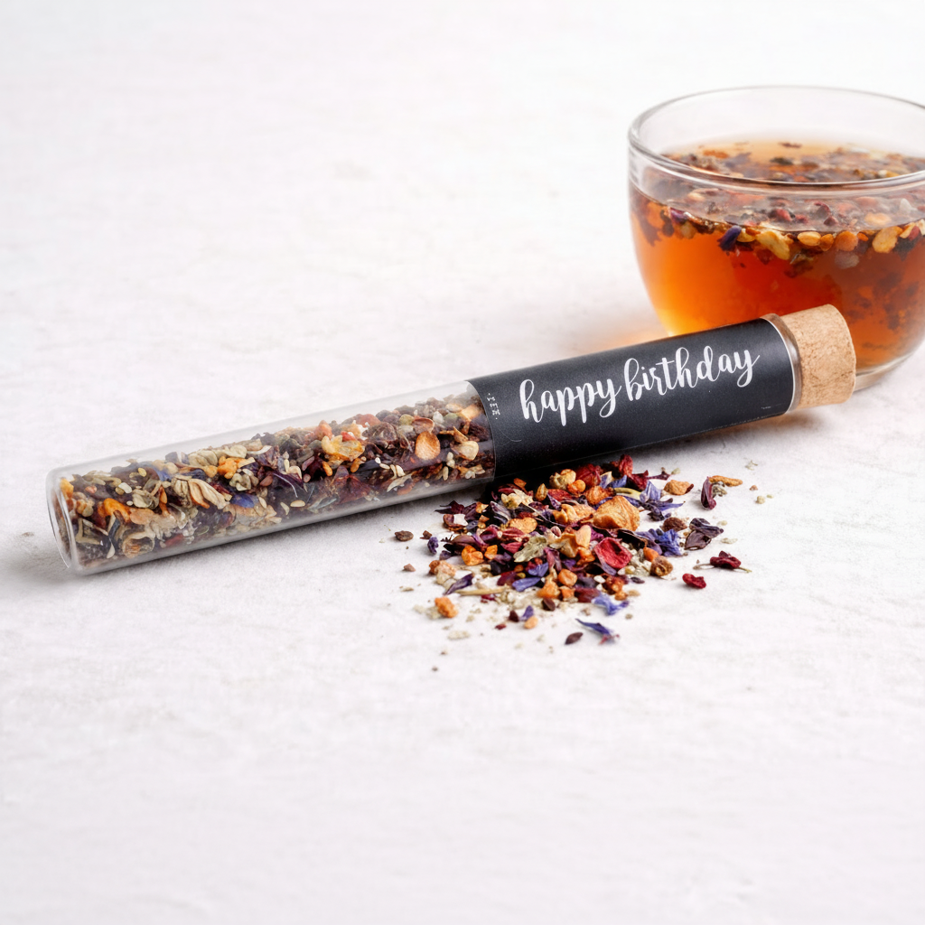 Happy Birthday Früchtetee im Reagenzglas