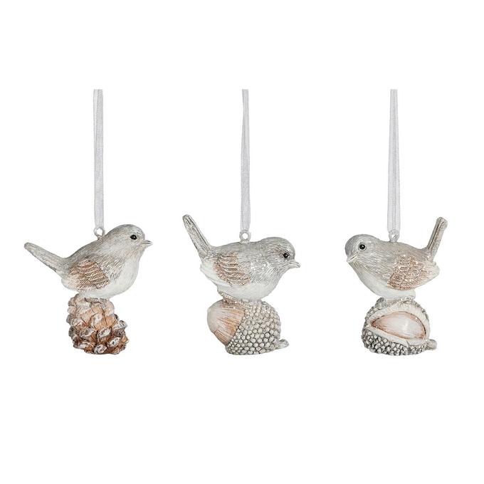 Weihnachtskugel Vögel – Grau, 6 cm, Christbaumschmuck