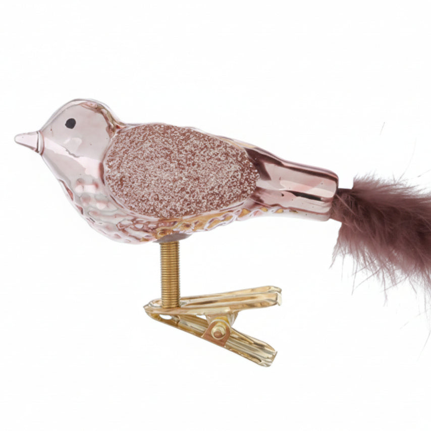 Deko-Vogel aus Glas in Antikgold & Rosa