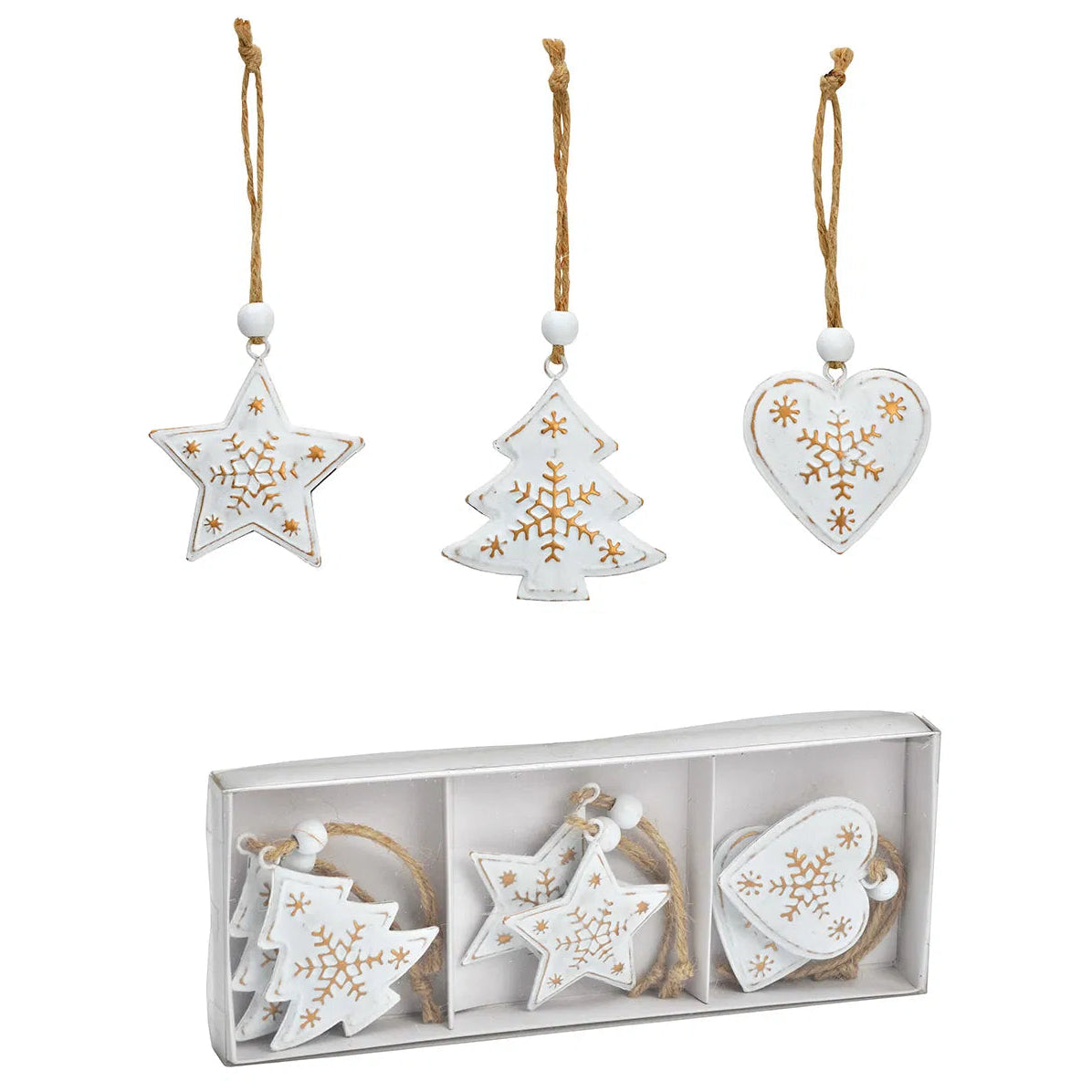 Weihnachtshänger Herz Stern Baum Metall Weiß 6er-Set