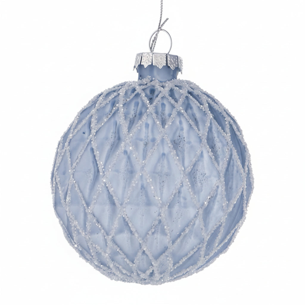 Weihnachtskugel Bayou – Ø 8 cm, Glas, Blau/Hellblau mit Glitzer