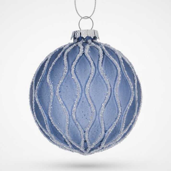 Weihnachtskugel Bayou – Ø 8 cm, Glas, Blau/Hellblau mit Glitzer