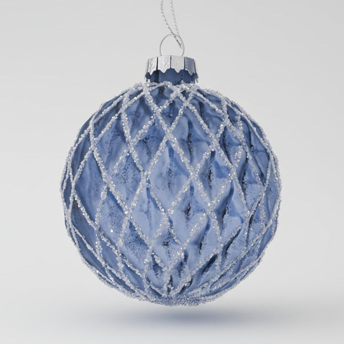 Weihnachtskugel Bayou – Ø 8 cm, Glas, Blau/Hellblau mit Glitzer