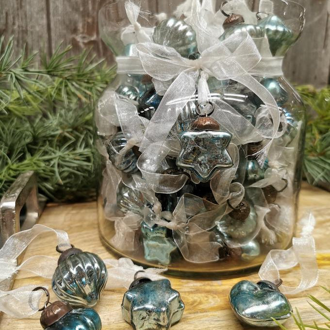 Mini Weihnachtskugeln antik türkis
