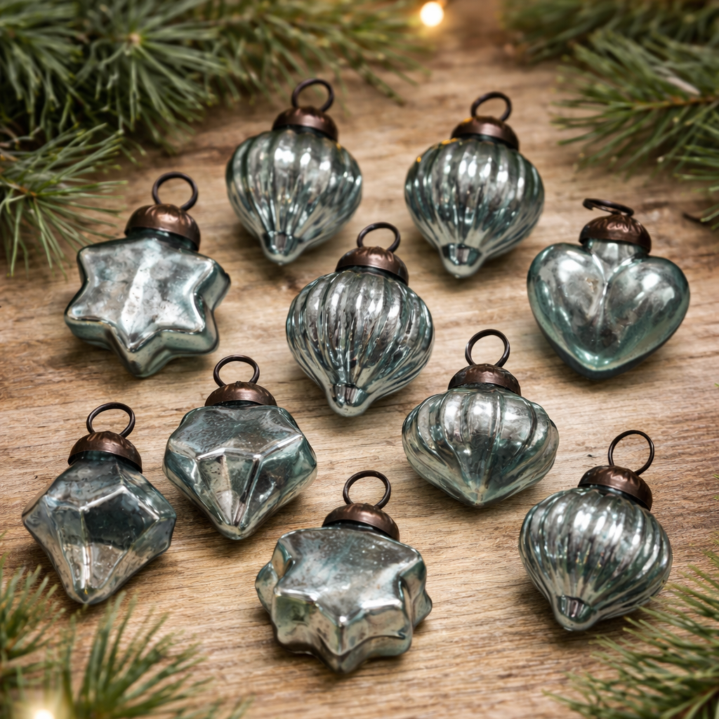 Mini Weihnachtskugeln antik türkis