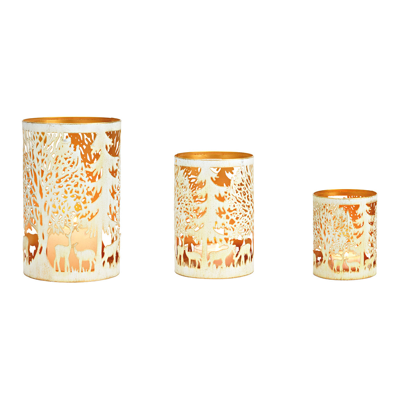 Windlicht Winterszene crème/gold