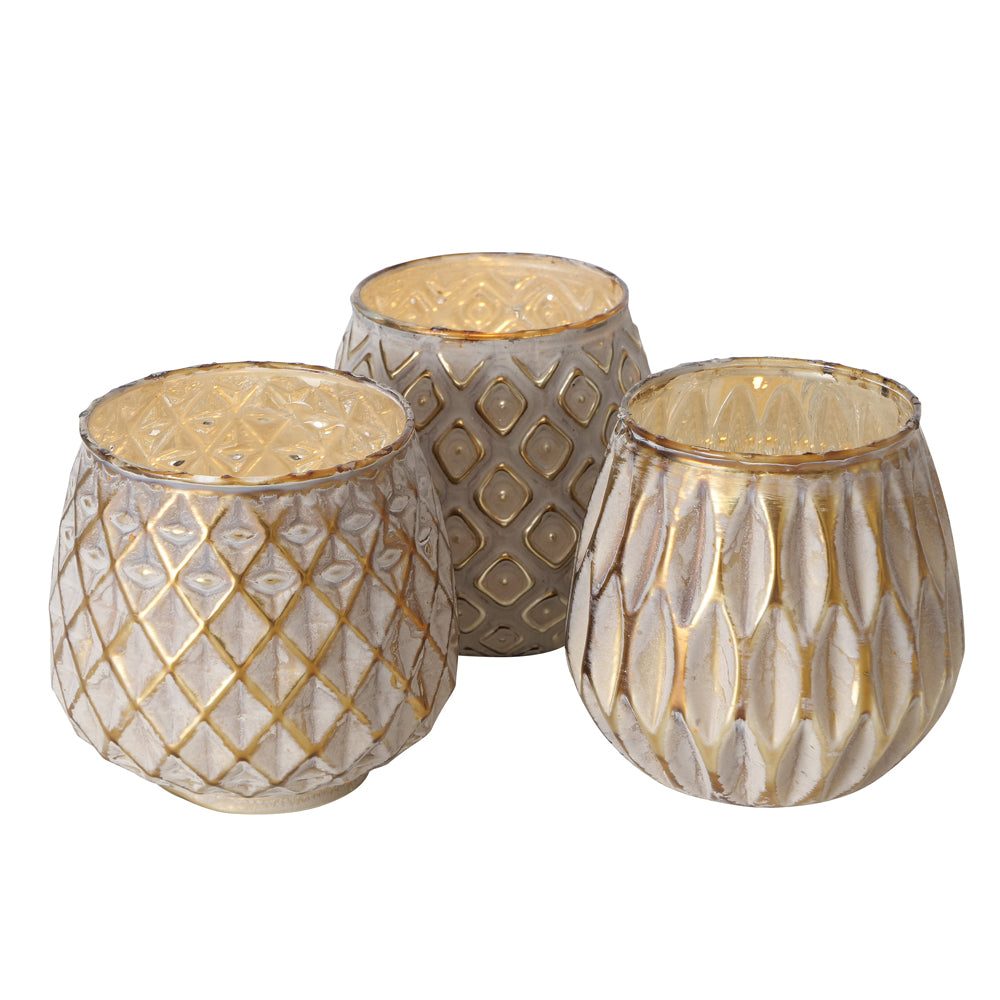 Windlicht Yamuna – Handgearbeitetes Glas-Windlicht in Beige & Gold