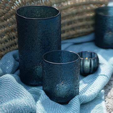 Windlicht Petrol-Blau mit Struktur