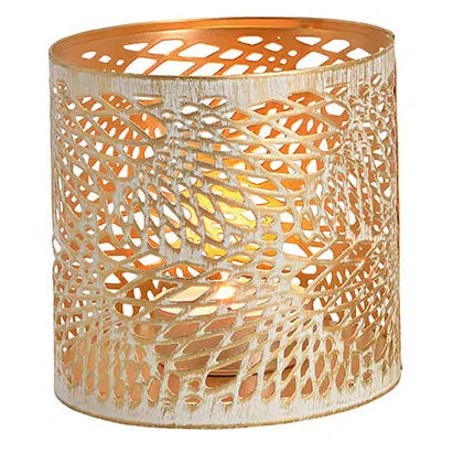 Windlicht Metall Weiß-Gold 12x13x12cm