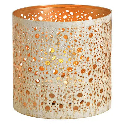 Windlicht Metall Weiß-Gold 12x13x12cm