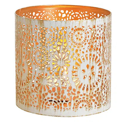 Windlicht Metall Weiß-Gold 12x13x12cm
